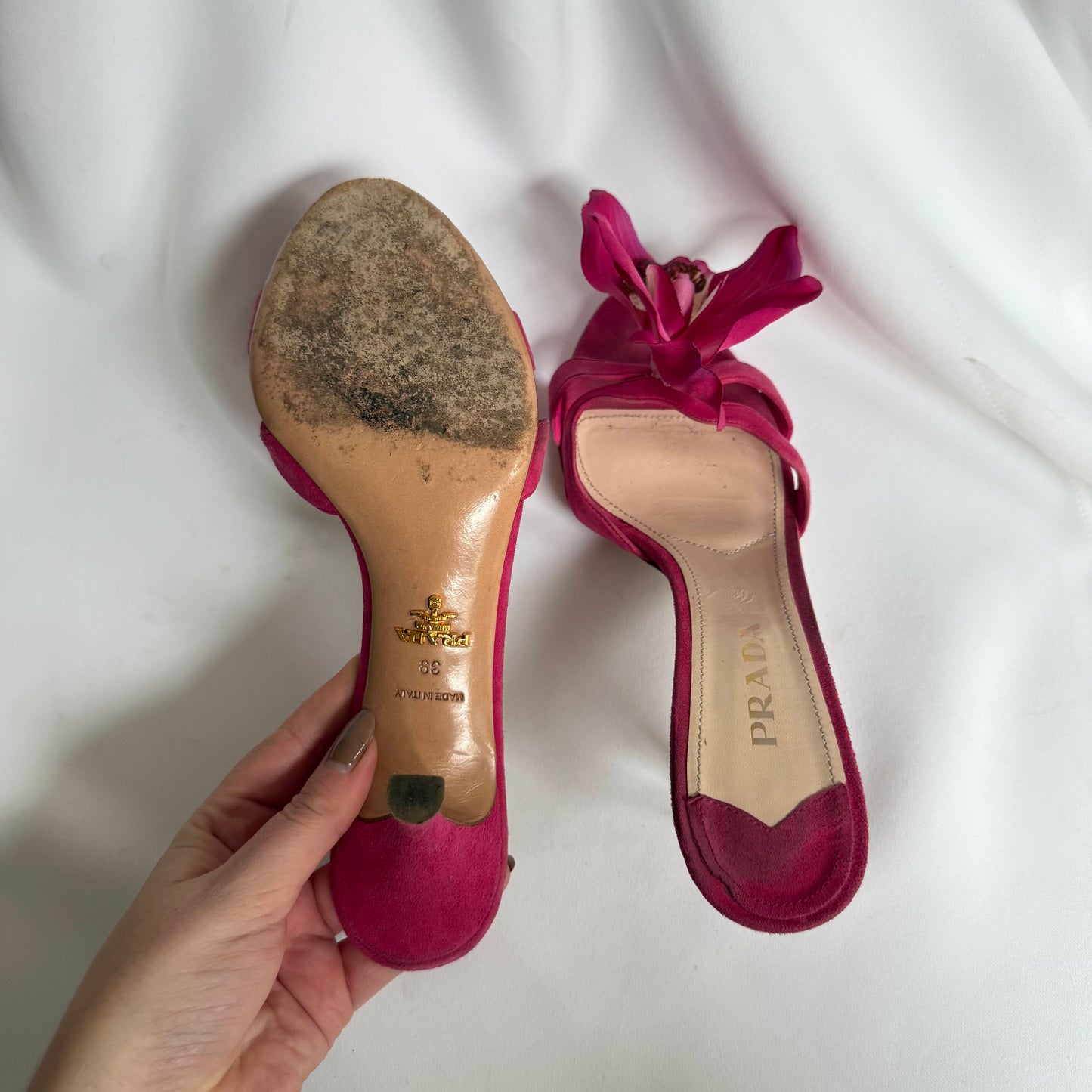 Up-cycled Prada Mules w/ Orchids