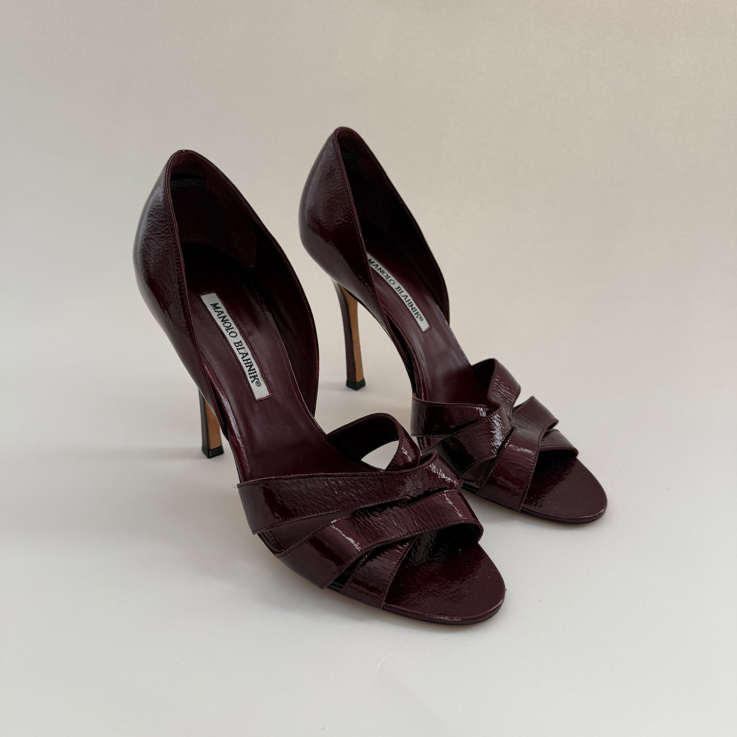 Manolo Blahnik Crimson Peep Toe Heels