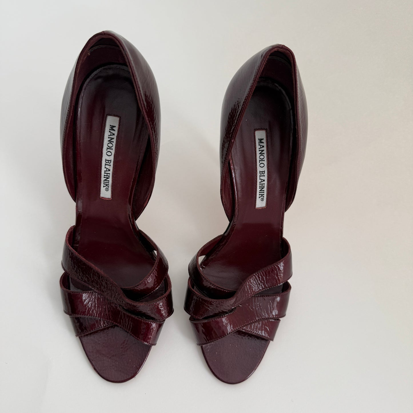 Manolo Blahnik Crimson Peep Toe Heels