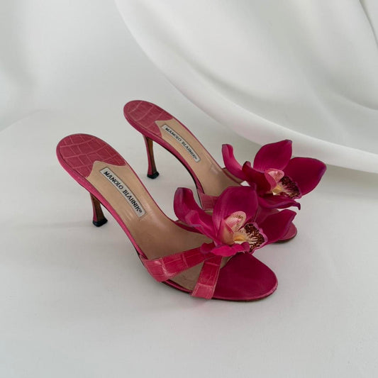 Up-cycled Manolo Blahnik Orchid Mules
